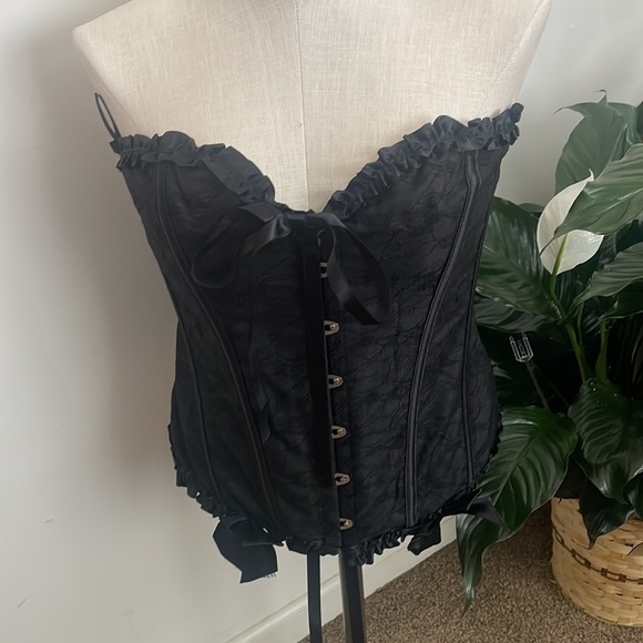 Shapewear woman black Frill Trim Bow Knot Front Lace Up corset Back Lace New 2XL - Picture 4 of 8